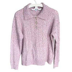 SAN FRANSISCO Like New Light Pink Sweater Pearl-Like Buttons Kangaroo Pocket Med
